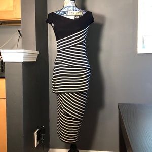 Navy and white stripe bandage midi dress